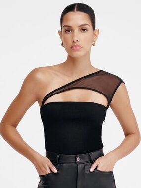 Marcella NYC Parker European Ponte & Luxe Mesh One-Shoulder Top Size Small